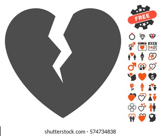 Broken Heart pictograph with bonus valentine pictograms. Vector illustration style is flat iconic elements for web design, app user interfaces.