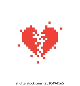 Broken heart pixel art icon. Vector illustration