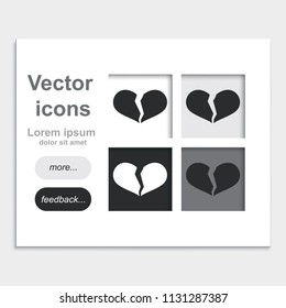 Broken heart placed on web page template flat vector icon.