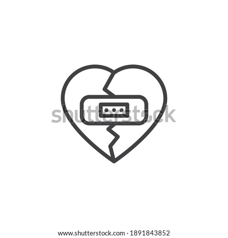 Broken heart with plaster line icon. linear style sign for mobile concept and web design. Heart with adhesive plaster outline vector icon. Symbol, logo illustration. Vector graphics