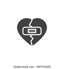 Broken heart with plaster vector icon. filled flat sign for mobile concept and web design. Heart with adhesive plaster glyph icon. Symbol, logo illustration. Vector graphics