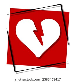 broken heart red banner in frame. Vector illustration.