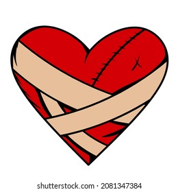 Broken heart red icon closeup. End to relationship or marriage. Break up and separation split of couple, cracked love isolated on vector illustration
