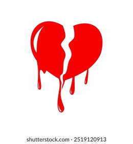 Corazón roto. Icono rojo sobre fondo blanco. Estilo plano. Ilustración vectorial.