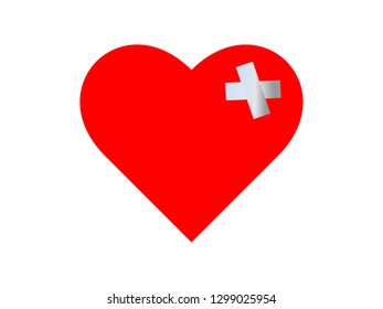 Broken heart red icon vector. Love symbol with repair in Valentine's Day sign isolated on white background in Flat style for graphic and web design or logo. EPS10