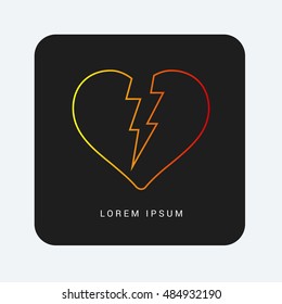 Broken Heart Red & Orange gradient attractive line thin icon / logo design