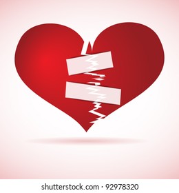 Broken heart repaired with sticky tape