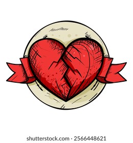 broken heart with ribbon - vector illustration