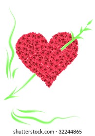 broken heart with roses and arrow