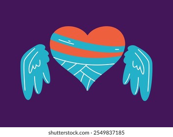 Broken heart sad character face bandage crack isolated set. Vector graphic design illustration