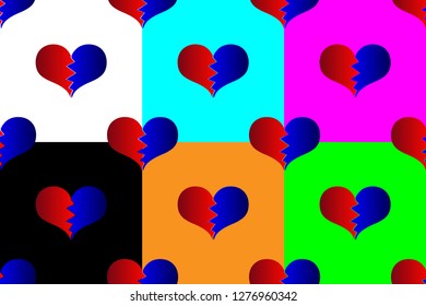 Broken heart seamless pattern, Broken heart ( black, red, white, blue, purple, green ) background,
