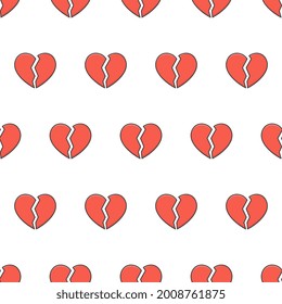 Broken Heart Seamless Pattern On A White Background. Love Heart Theme Vector Illustration