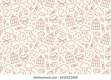 broken heart seamless pattern; unhappy love, Valentine's Day concept - vector illustration