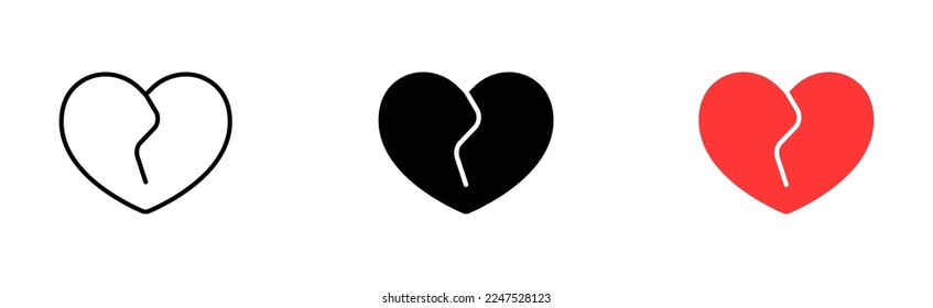 Broken heart set icon. Relationships, sad, upset, heal, cure, betrayal, lie, deceive. Feelings concept. Vector icon in line, black and colorful style on white background