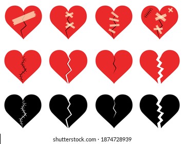 Broken heart set vector design illustration isolated on white background
