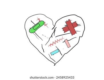  Broken heart sewed by thread and needle .Sadness,Feeling sorry for broken heart. Copy space, for your text.