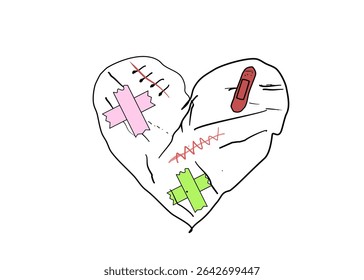  Broken heart sewed by thread and needle .Sadness,Feeling sorry for broken heart. Copy space, for your text.