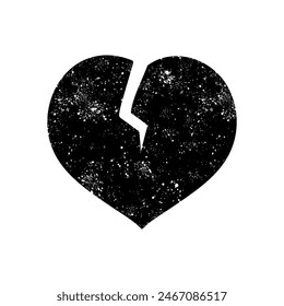 Broken heart shape black hand drawn icon in grunge look