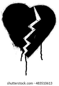 Broken Heart Shape. Black Paint Graffiti Vector Illustration