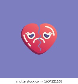 Broken heart shape emoticon flat icon, vector sign, Broken heart face emoji colorful pictogram. Symbol, logo illustration. Flat style design