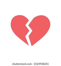 Broken heart shape on white background, symbol of unhappy love, label, logo, icon, sign. Vector design, isolated