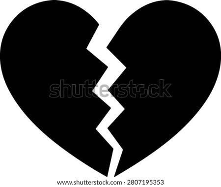 Broken heart shape silhouette icon representing sadness and breakup with relationship silhouette separation romantic misfortune