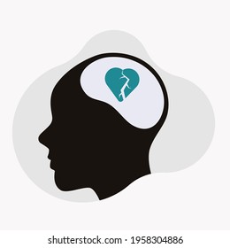 Broken heart shaped in head graphic design vector illustration