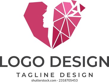 broken heart shaped logo with a crack in the shape of a woman's face.