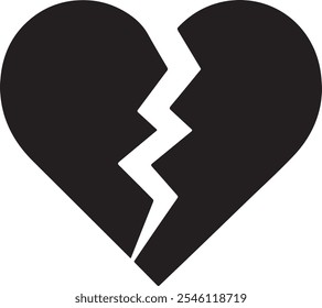 Broken heart silhouette vector icon in EPS format. Perfect for emotional, love, and heartbreak-themed designs. Ideal for logos, graphics, and projects related to relationships and emotions.