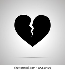 Broken heart simple black icon with shadow