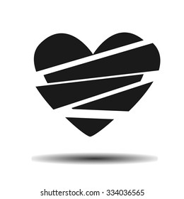 broken heart simple vector flat icon on light background with shadow