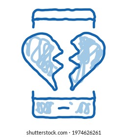 Broken Heart sketch icon vector. Hand drawn blue doodle line art Broken Heart sign. isolated symbol illustration