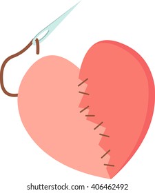 Broken heart was stitched again. Vector illustration