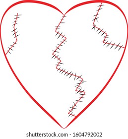 A Broken Heart Stitched up for healing as a vector sketch in layers for editing and use