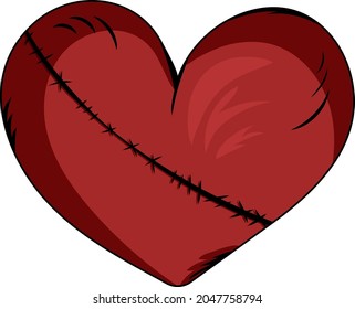 a broken heart stitched with thread. Elements and stickers for lovers. Vector image