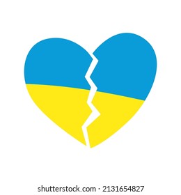 Broken heart symbol in the colors of the Ukrainian flag. No war. Flat vector illustration isolated on white background