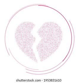 The broken heart symbol filled with pink dots. Pointillism style. Vector illustration on white background