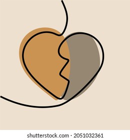 Broken heart symbol oneline continuous line art premium vector