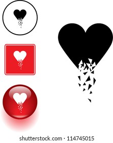 broken heart symbol sign and button