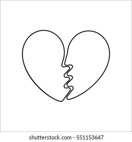 Broken heart symbol sign line icon on background