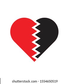 broken heart symbol with two color, red and black