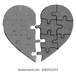 Broken heart symbolizing love, emotion, and loss. Concept of separation, heartache, and grief with a fractured shape representing breakup and pain. Isolated on white background.