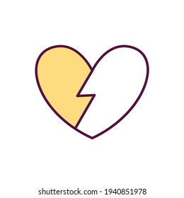 Broken Heart Syndrome RGB Color Icon. Heart Muscle Getting Weak. Stress-induced Cardiomyopathy. Temporary Cardiac Condition. Physical Illness, Stressful Situations. Isolated Vector Illustration