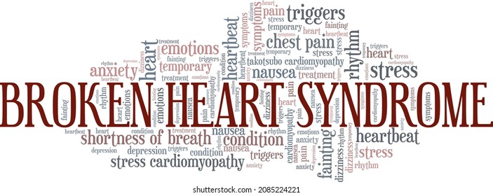 Broken Heart Syndrome Vector Illustration Word Cloud Isolated On White Background.