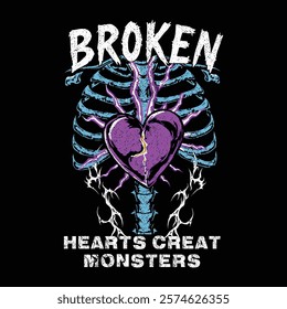 broken heart t shirt, Futuristic illustration of broken heart t shirt design, vector graphic, Skull Design Modern For T-shirt, Streetwater, Poster and other. Illustration of a broken heart flying.