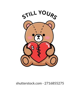  Broken Heart of the Teddy Bear: A charming illustration featuring a teddy bear cradling a broken heart. Capturing the sentiments of love, loss, and the resilience of affection.