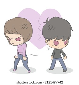 Broken heart or teenager problem puberty, Vector illustration. Cartoon and anime