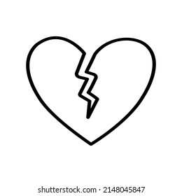 Broken heart thin line icon on white background.