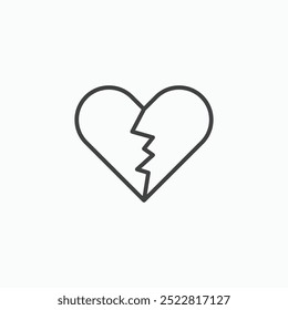 Broken heart thin liner icon isolated