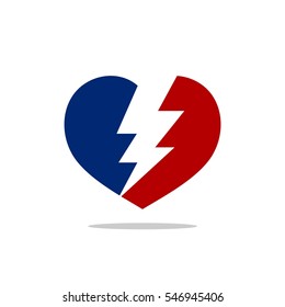 Broken Heart Thunderbolt Logo Template Illustration Design. Vector EPS 10.